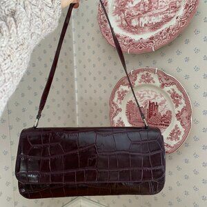 Vintage Burgundy Leather Baguette Shoulder Bag Made in Italy